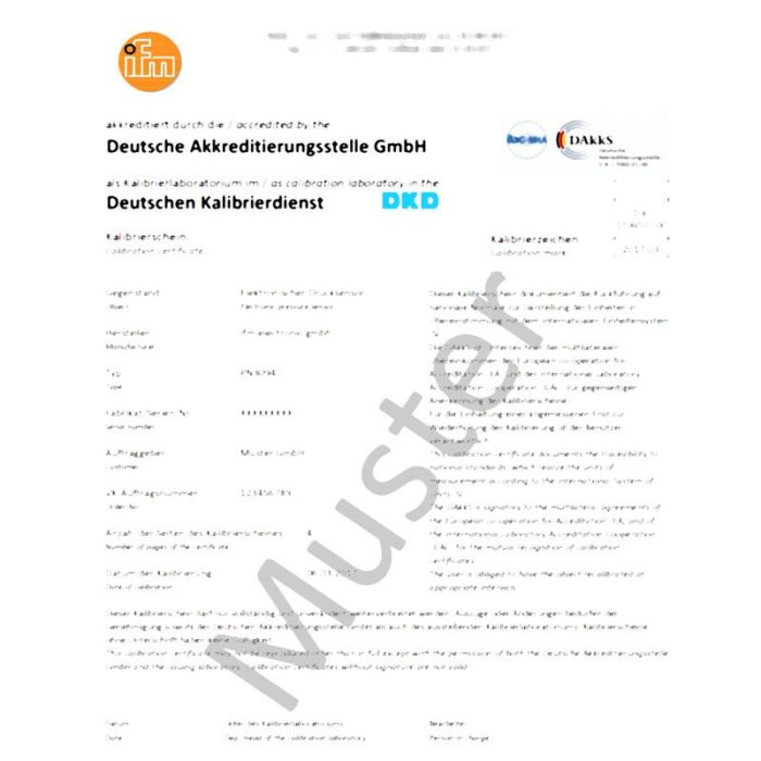 IFM DAkkS-Kalibrierung Temp. 3-Pkt DAkkS calibration certificate for temperature sensors 3-point