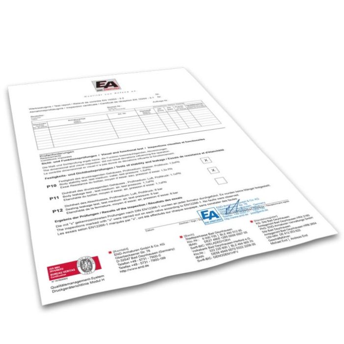 END-Armaturen APZ22 Test report acc. to DIN EN 10204-2.2